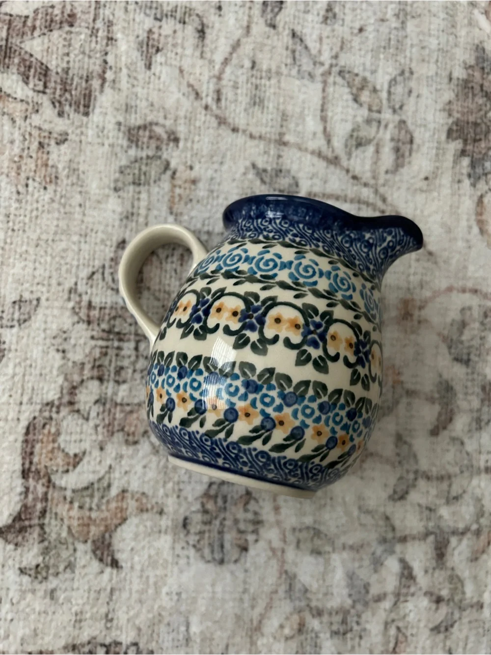 ceramika artystyczna Blue White Pink Ceramic Pitcher Handmade Polish Pottery